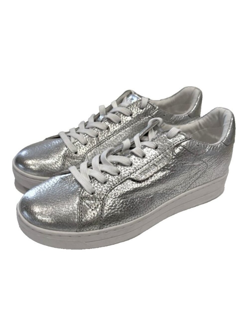 Michael Kors Keating Kinsey Sneakers Lace Up silver leather Shoes Size 7.5M